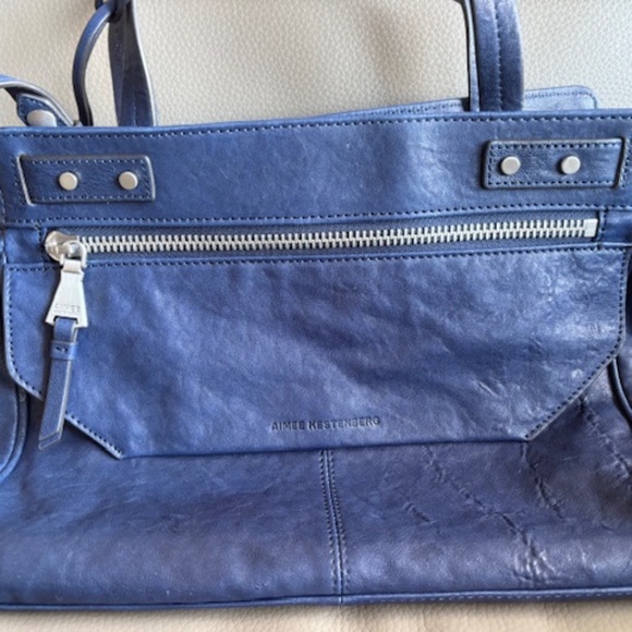 AIMEE KESTENBERG leather satchel purse navy blue medium sz like new - Picture 1 of 16